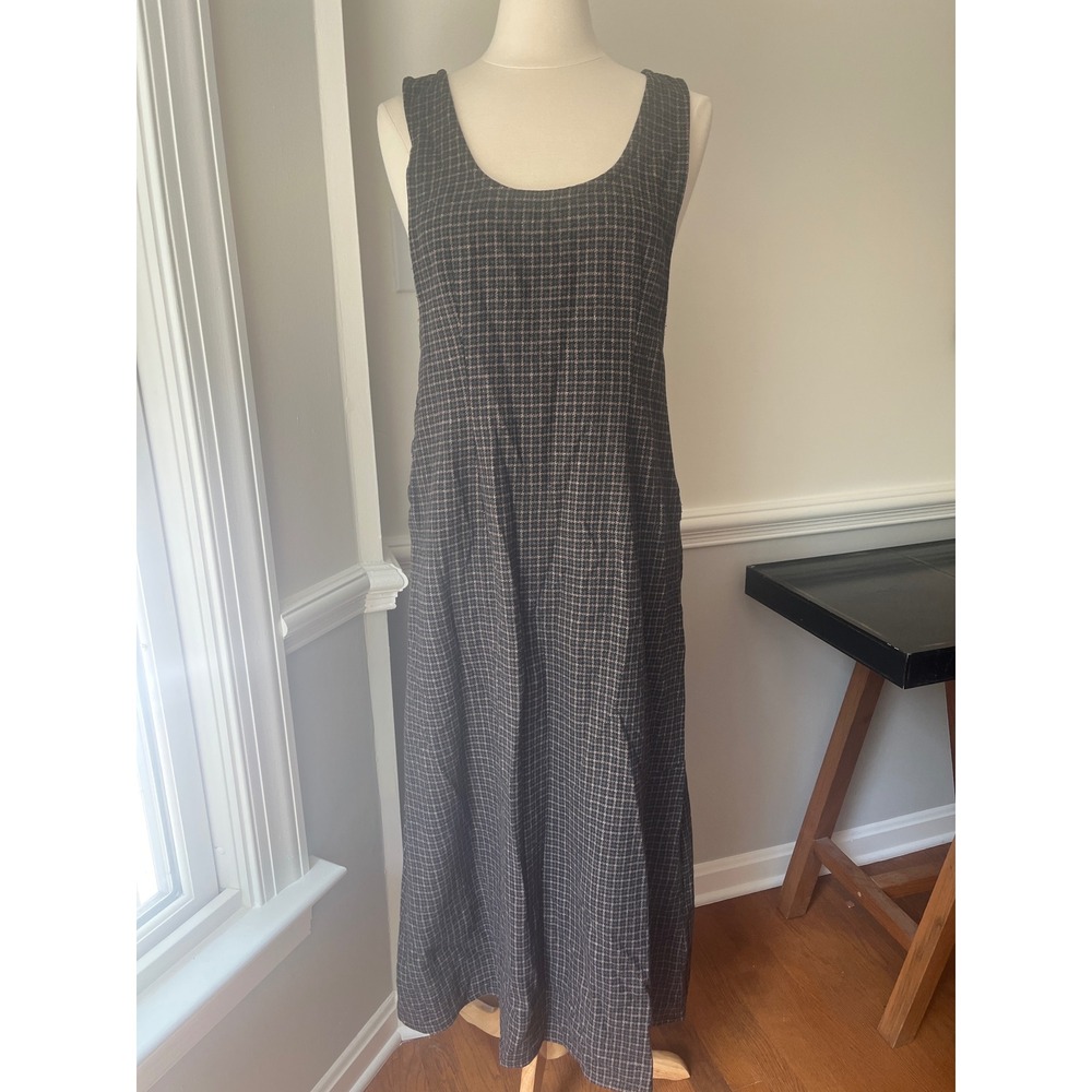 Vtg Woolrich Women's Wool Blend Overall Maxi Dress Size Large Gray Plaid Print